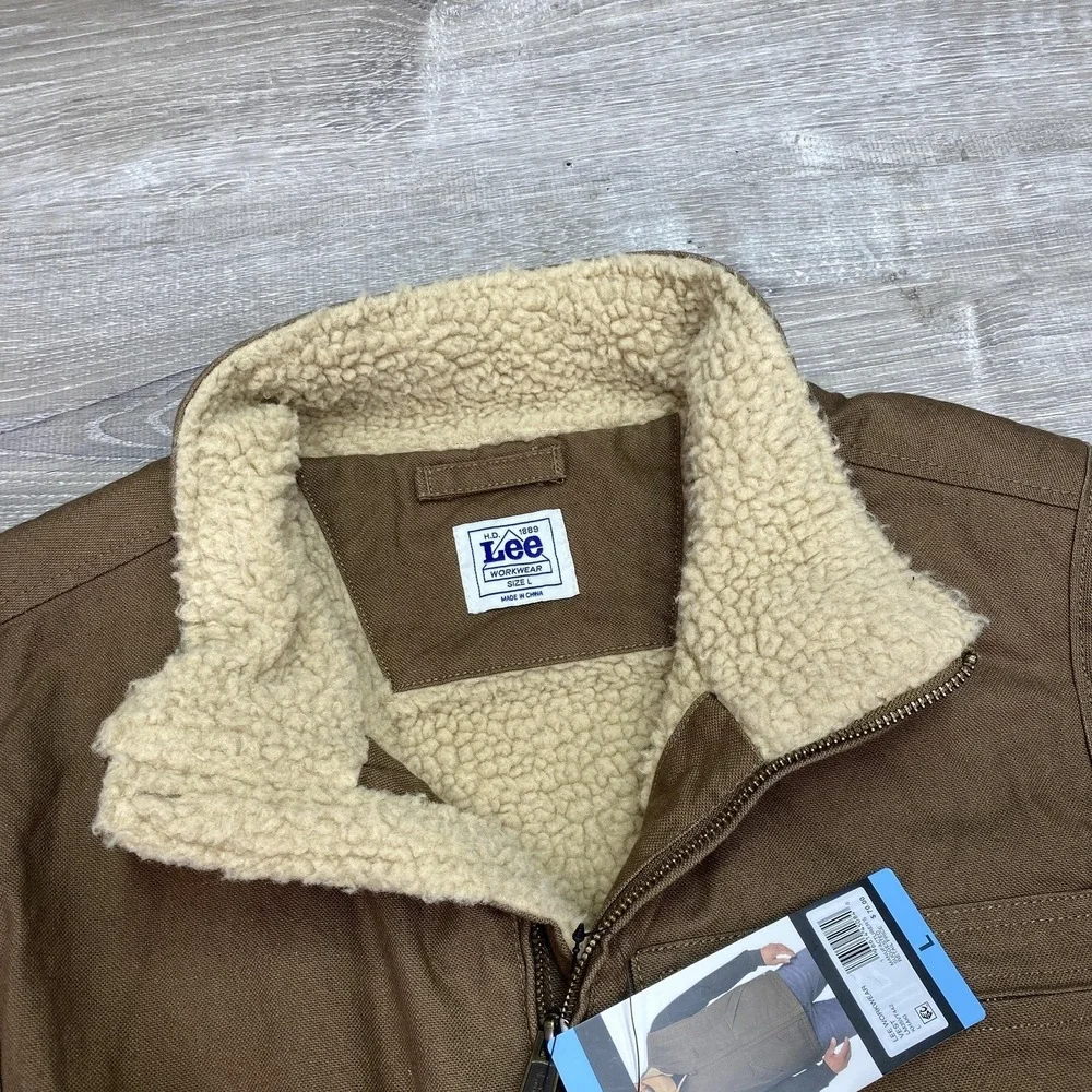 Lee Vest Mens Large Brown Canvas Sherpa Lined‎ Insulated Workwear Full Zip
